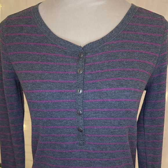 Eddie Bauer Charcoal and Magenta Striped Long Sleeve Tee - Picture 2 of 8
